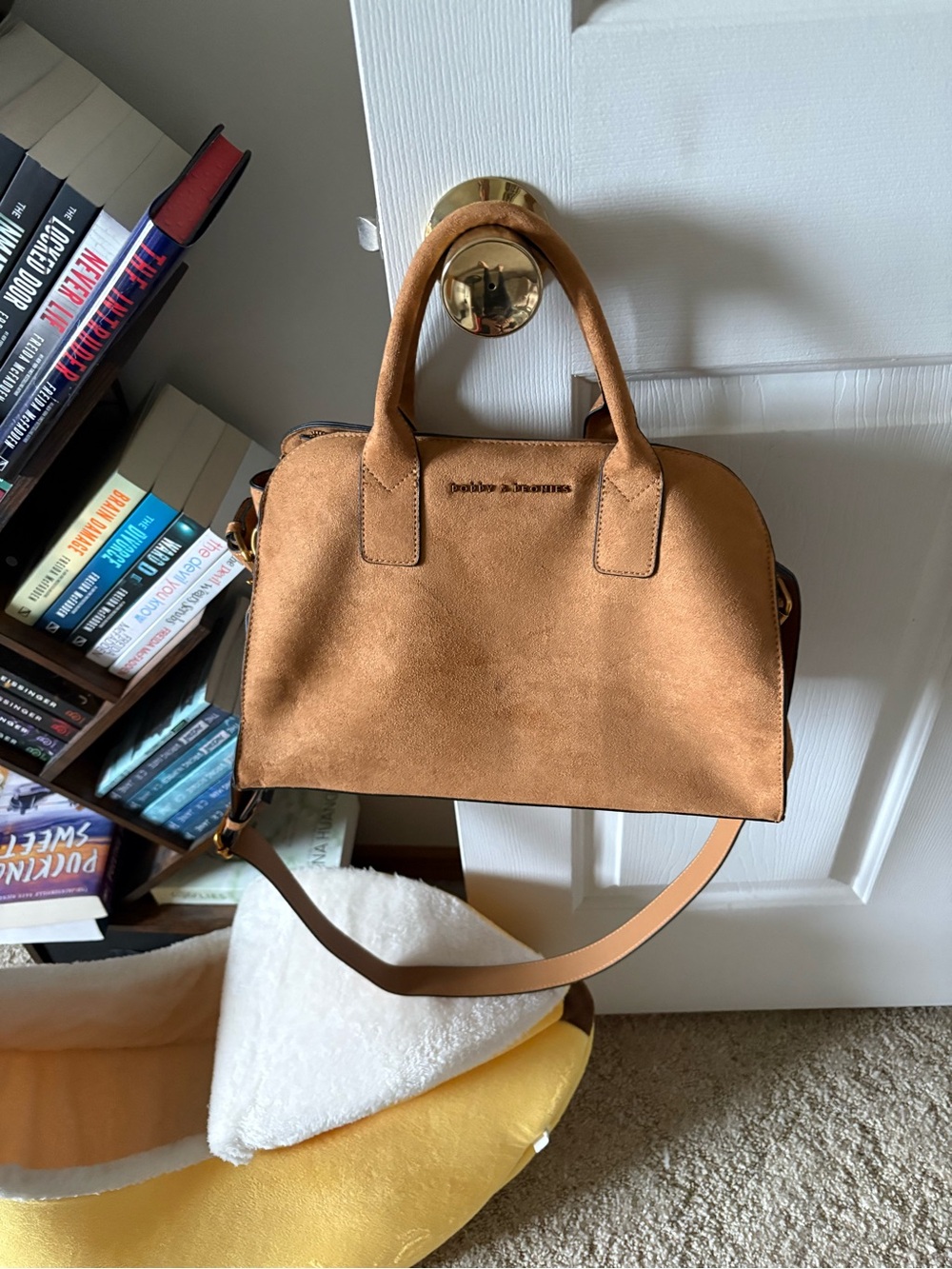 Poppy & Peonies Tan Suede Top-Handle Satchel